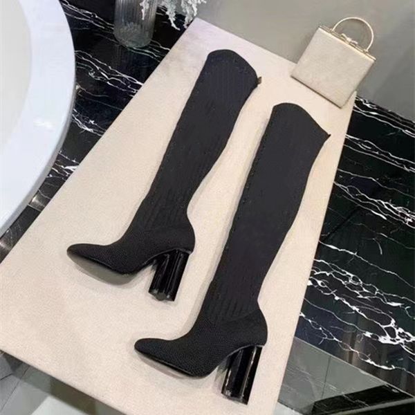 

2021 ankle boots designer shoe women's over the knee boot af1 lulu tn 10cm high-heeled autumn winter british elastic knitting shoes thi, Black