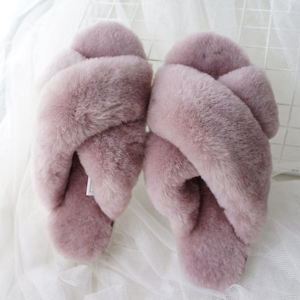 

100% natural sheepskin winter warm fur slippers 2021 fashion women home shoes indoor wool slipper non-slip casual, Black