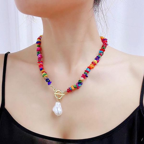

pendant necklaces orztoon bohemian colorful stone beads women necklace fashion chic pearl vintage jewelry charms perle collier, Silver