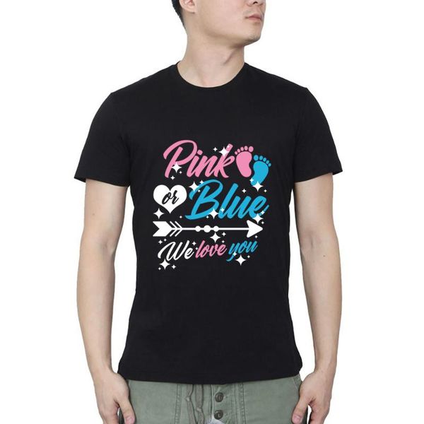 

men's t-shirts pink or blue we love you gender reveal baby shower casual summer t-shirt streetwear o neck, White;black