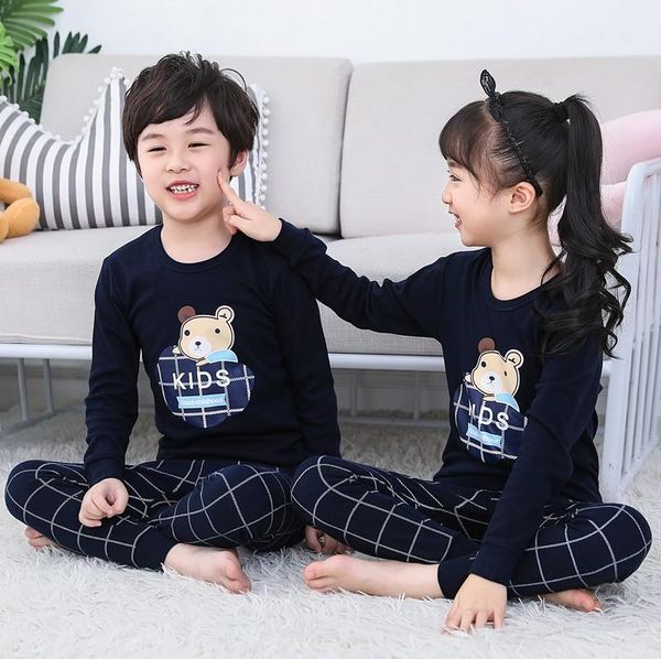 

men's thermal underwear autumn 2021 boys' cotton long sleeve home wear set, children's pure clothes and trousers two piece se, Black;white