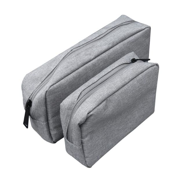 

2pcs digital accessories storage bag electronics protection pouch organizer for charger usb cable earphone (grey, large size+sma bags