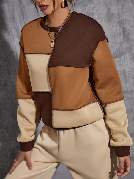 

color block stitching drop shoulder pullover 57mv#, White;black