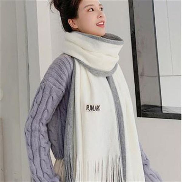 

scarves autumn and winter couples color matching fringed scarf for men women, long thick warm men's, Blue;gray