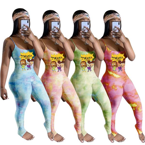 

women's jumpsuits & suspender print bodysuit 2021 fashion selling rompers colorful printed pleated halter suspenders, Black;white