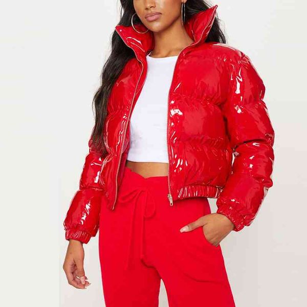

2020 winter new arrival vinyl cropped puffer down et women, Black
