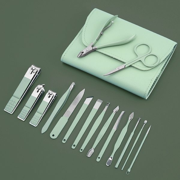

nail art kits clipper set 16pcs/set durable manicure pedicure cuticle remover file scissors green