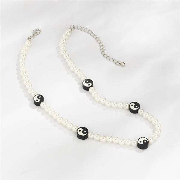

chokers 2021 ins style bohemian pearl necklace colorful daisy bagua tai chi lovely fresh retro gift for girls, Golden;silver