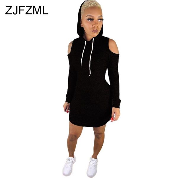 

casual dresses cut-out shoulder wrap dress women's hooded big pockets bodycon causal plus size long sleeve skinny mini pink, Black;gray