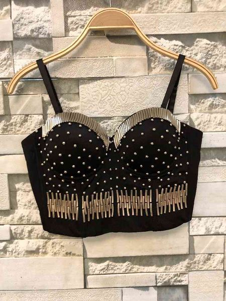 

bras sets silver tube nail beads fashion nightclub dance performance wrapped steel vest women bustier crop h786 ppwn, Red;black