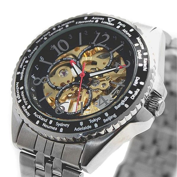 

wristwatches men analog quartz round watch japan miyota movement shiny silver stainless steel band gold dial water resistant, Slivery;brown