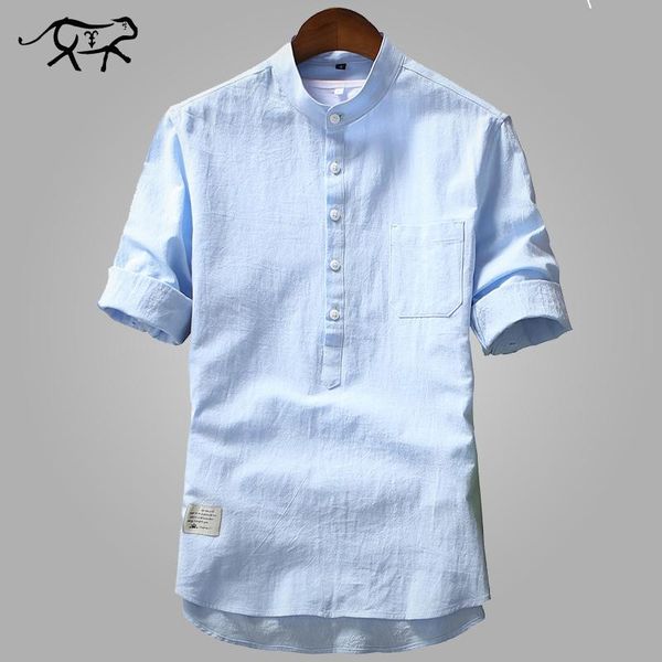 

fashion summer half sleeve shirts for men cotton stand collar clothing hombre, White;black