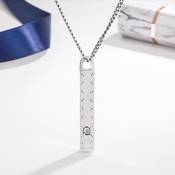 

design jewelry 925 double elf rectangular column necklace ins trend versatile skull head pendant men's and women's neck chain, Silver