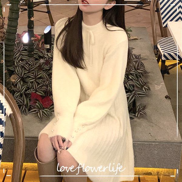 

elegant knit dress women spring casual kawaii fairy sweater mini dress female office sweet dress korean outerwear 210521, Black;gray