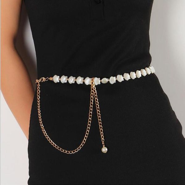 

belts kemeiqi women's belt decoration wild plus size fashion simple big shell waist chain with dress jeans punk rock, Black;brown