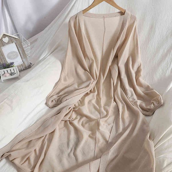 

women's knits & tees long summer coat knitted with cardigan, pure-colored korean plain-coloured, loose, sunscreen, shirt for fashionabl, White