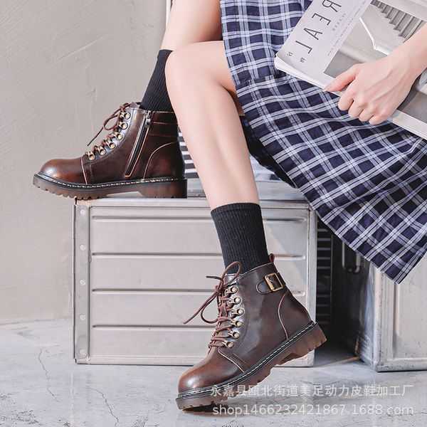 

beautiful foot power martin women's british style 2021 rivet high sho breathable short autumn and winter single boots, Black