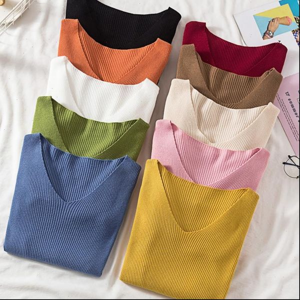 

womens sweaters women sweater autumn long sleeve pullover basic fashion v neck elastic female winter solid knitted jumper, White;black
