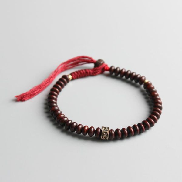 

tibetan buddhist braided cotton thread lucky knots with copper om charm bracelet handmade natural red sander ufo beads bangle bracelets, Golden;silver