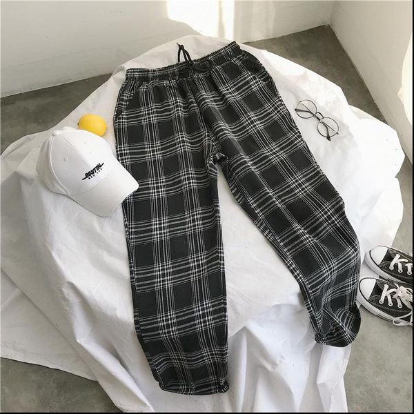 

harajuku lattice streetwear korean womens pants casual autumn causal loose models plus size, Black;white