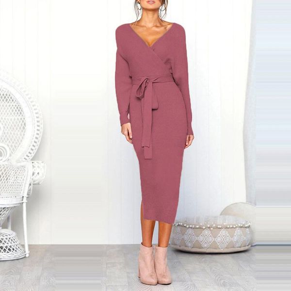 

casual dresses women deep v neck elegant long sleeve maxi dress solid color slim formal pleated evening party tight office lady, Black;gray