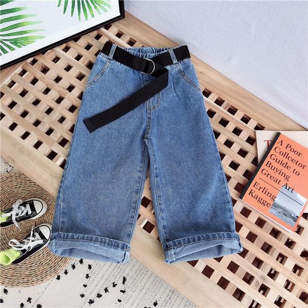 

jeans girls wide-legged girl spring and autumn children loose straight soft denim pants kid high waist trouser, Blue