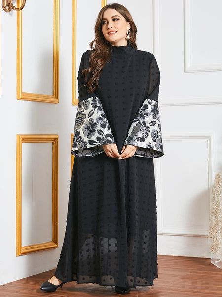 

casual dresses muslim fashion plus size black maxi for women abaya dubai turkey long sleeve arabic hijab dress kaftan moroccan ves, Black;gray