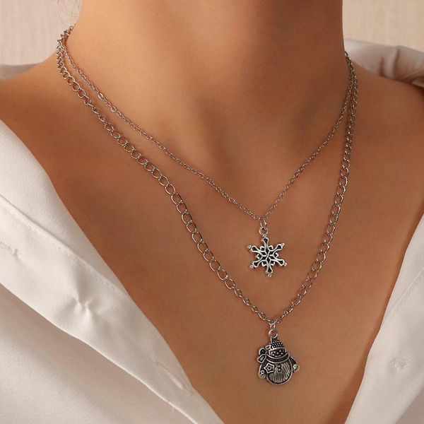 

pendant necklaces christmas ornaments fashion snowflake elk necklace double clavicle chain female trend holiday gift jewelry, Silver