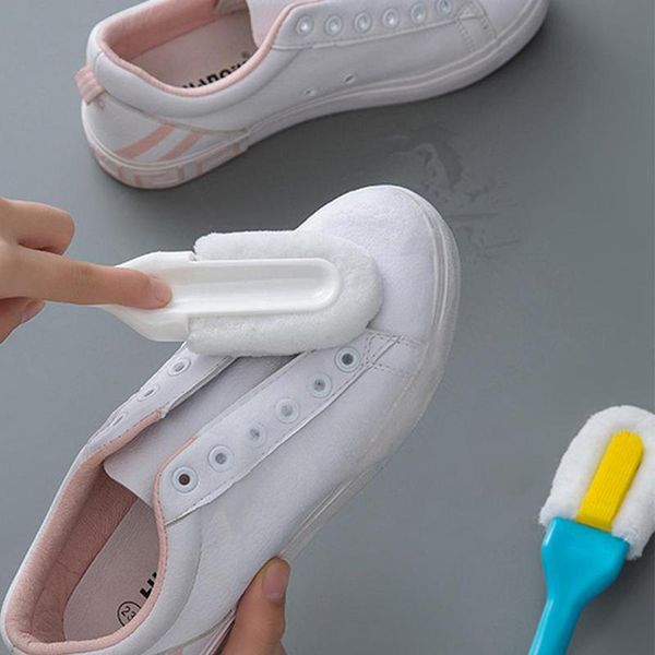 

double head long handle shoe brush plastic non-slip suede nubuck sneaker hangable soft bristle bathroom cleaning tools clothing & wardrobe s