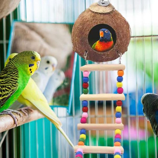 

bird cages birds nest coconut shell ladder climbing hamster squirrel breeding parrot toy