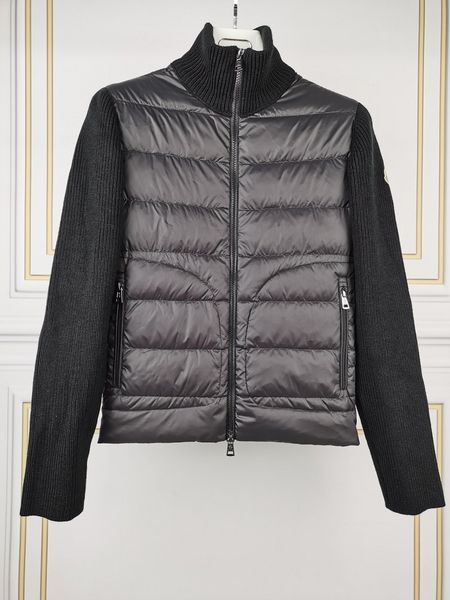 

monclair luxury france men's down jackets designer brand maya fashion all-match knitted stitching stand-collar warm jacket, Black