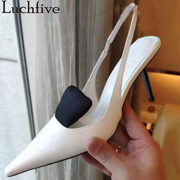 

dress shoes brand real leather high heel women slip on back strap sandals pointed toe party pumps ladies summer, Black