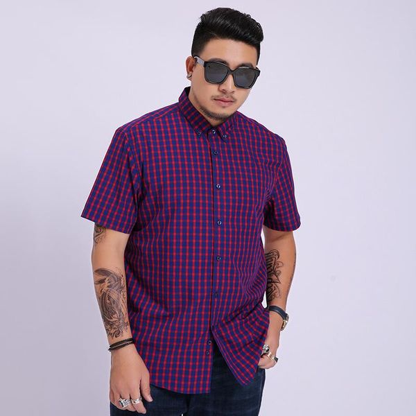 

arrival fashion super large men short sleeved loose dyed plaid casual mens shirts plus size 2xl 3xl 4xl 5xl 6xl 7xl 8xl men's, White;black