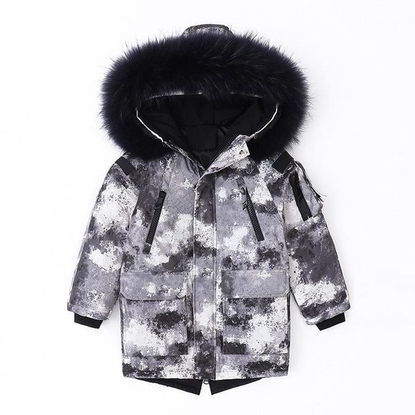 

winter warm girl's down jacket thickening camouflage design children duck parkas coat real fur kid teenager outerwear, Blue;gray