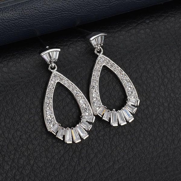 

dangle & chandelier idestiny fashion white gold color cz drop earrings jewelry for bridal wedding bijoux earings jewelery, Silver