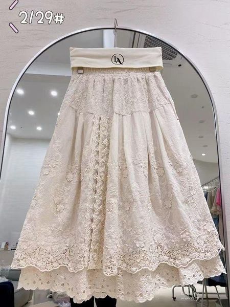 

skirts summer sweet loose flowers hollow-out female a-line skirt ht2129, Black