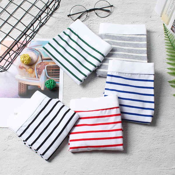 

men's underwear stripe personality fashion men's boxers cotton breathable pants head low waist youth shorts, Black;white
