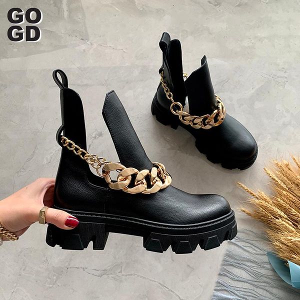 

boots [gogd]2021 platform square heels fashion spring autumn ankle shoes women cool punk style motorcycles, Black