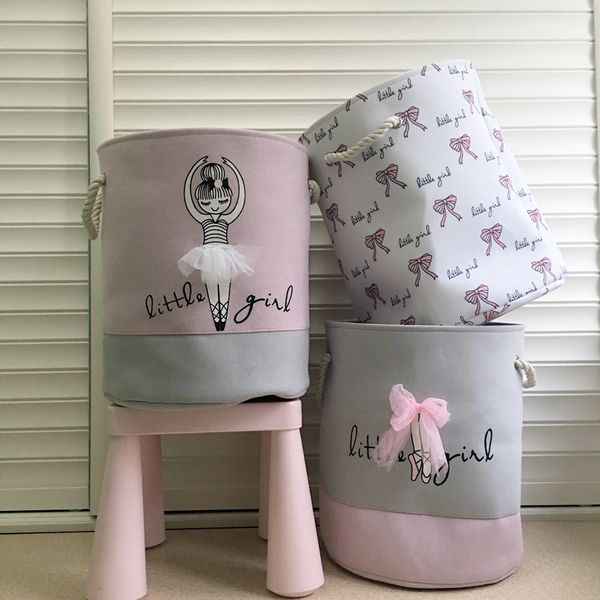 

handbag baby toy storage basket dirty clothes pink laundry buckets shoes ballet girl bow print organizer household storage bags