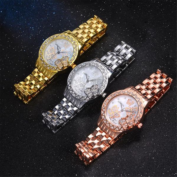 

wristwatches luxurious diamond steel strip ms quartz analog watch 3d butterfly style watches for elegant women fashionable, Slivery;brown
