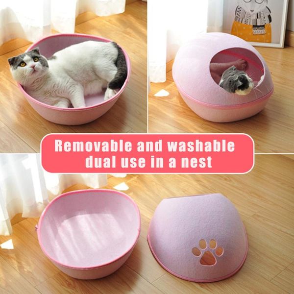 

dog cat bed cave sleeping bag zipper egg shape felt cloth pet house basket products for animals supplies benl889 beds & furniture
