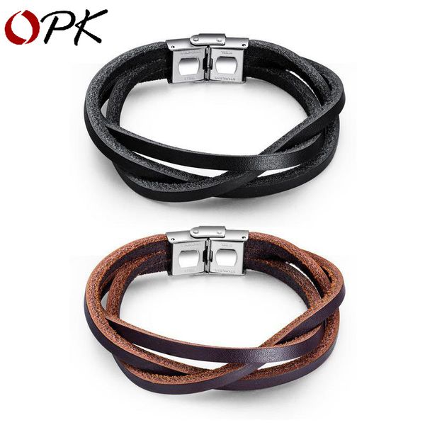 

multi-layer cross woven leather chain bracelet for men bangle chains link classic trendy vintage male jewelry fashion mens birthday party gi, Black