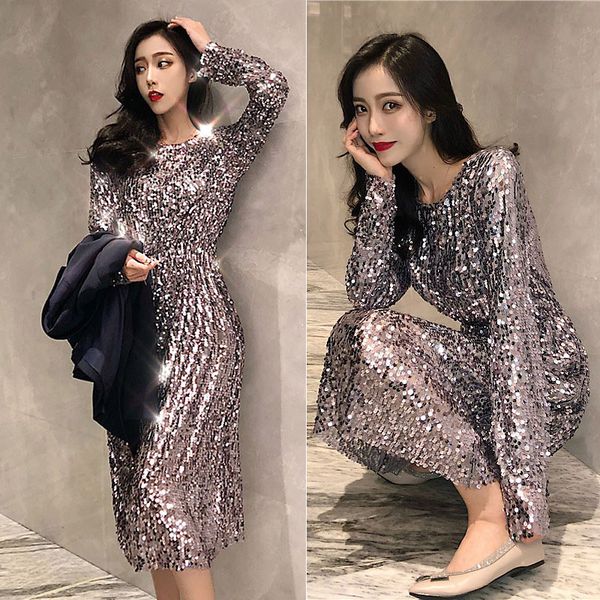 

european fashion silver sequins maxi luxury party dress, Black;gray