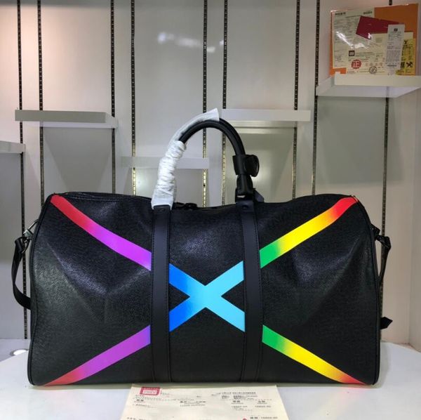 

woman handbag classic rainbow shape large travel bag pillow duffle bags luggage real leather big capacity sport compartment packing organize