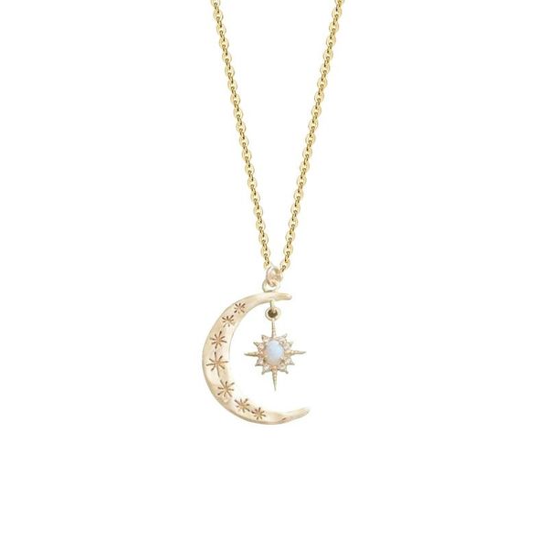 

chains fashion bohemian moon style exquisite gold crescent necklace opal geometric vintage jewelry necklaces in bulk, Silver