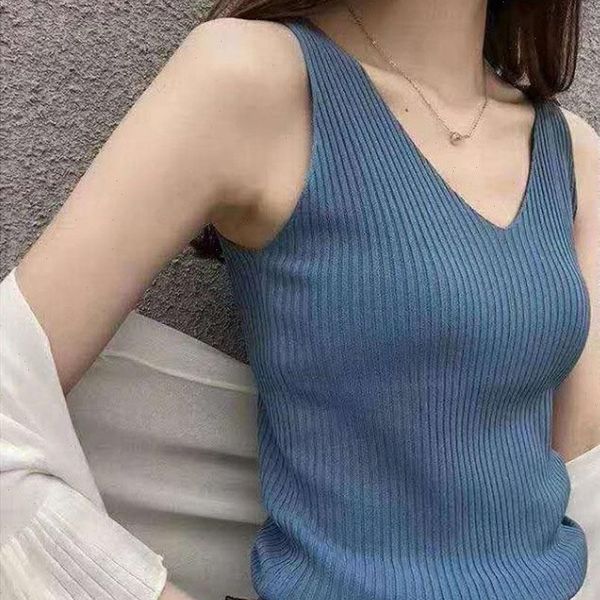 

v neck knitted women tanks sweater summer fashion loose pullover camis vests wdc4765, White