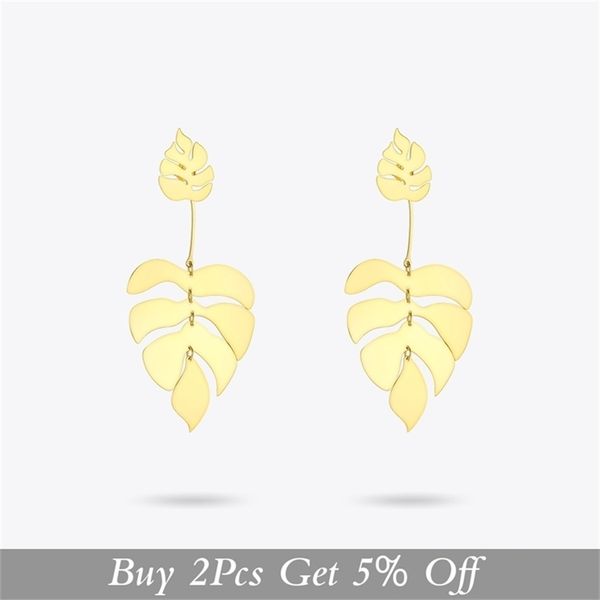 

enfashion hollow monstera leaf drop earrings for women bling bohemian dangle earings fashion statement holiday jewelry eb191061-a, Golden;silver