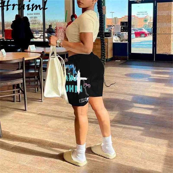 

shorts women fashion print loose casual elastic waist holidays home style comfortable short jeans for 210513, White;black