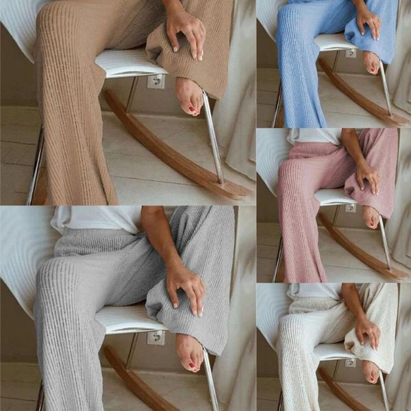 

women's pants & capris simple women trousers high waist autumn ankle-length wide leg knitted casual, Black;white