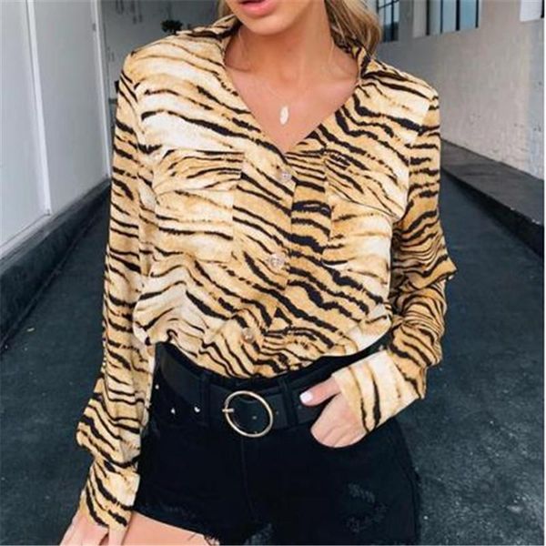 

women's blouses & shirts 2021 women leopard long sleeve ladies casual loose fashion shirt button blouse roupa feminina, White